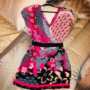 Single 100% Silk Multi Floral Print Dress SZ M